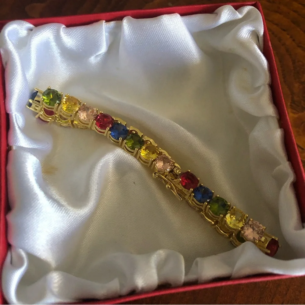 Ladies 18kt gold plated colorful 6mm faceted cubic zirconia tennis bracelet